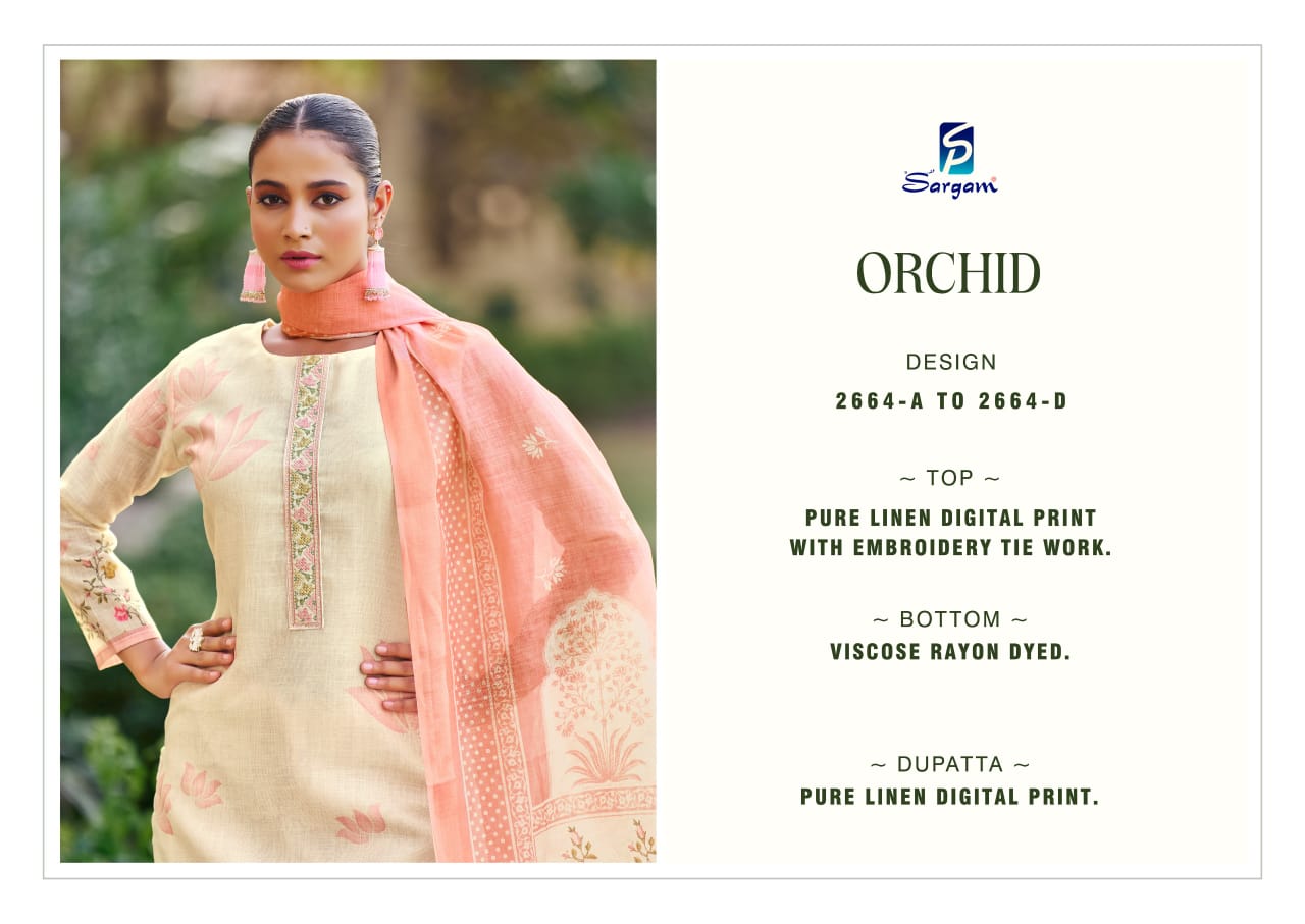 Orchid Sargam Prints Pure Linen Pant Style Suits Supplier