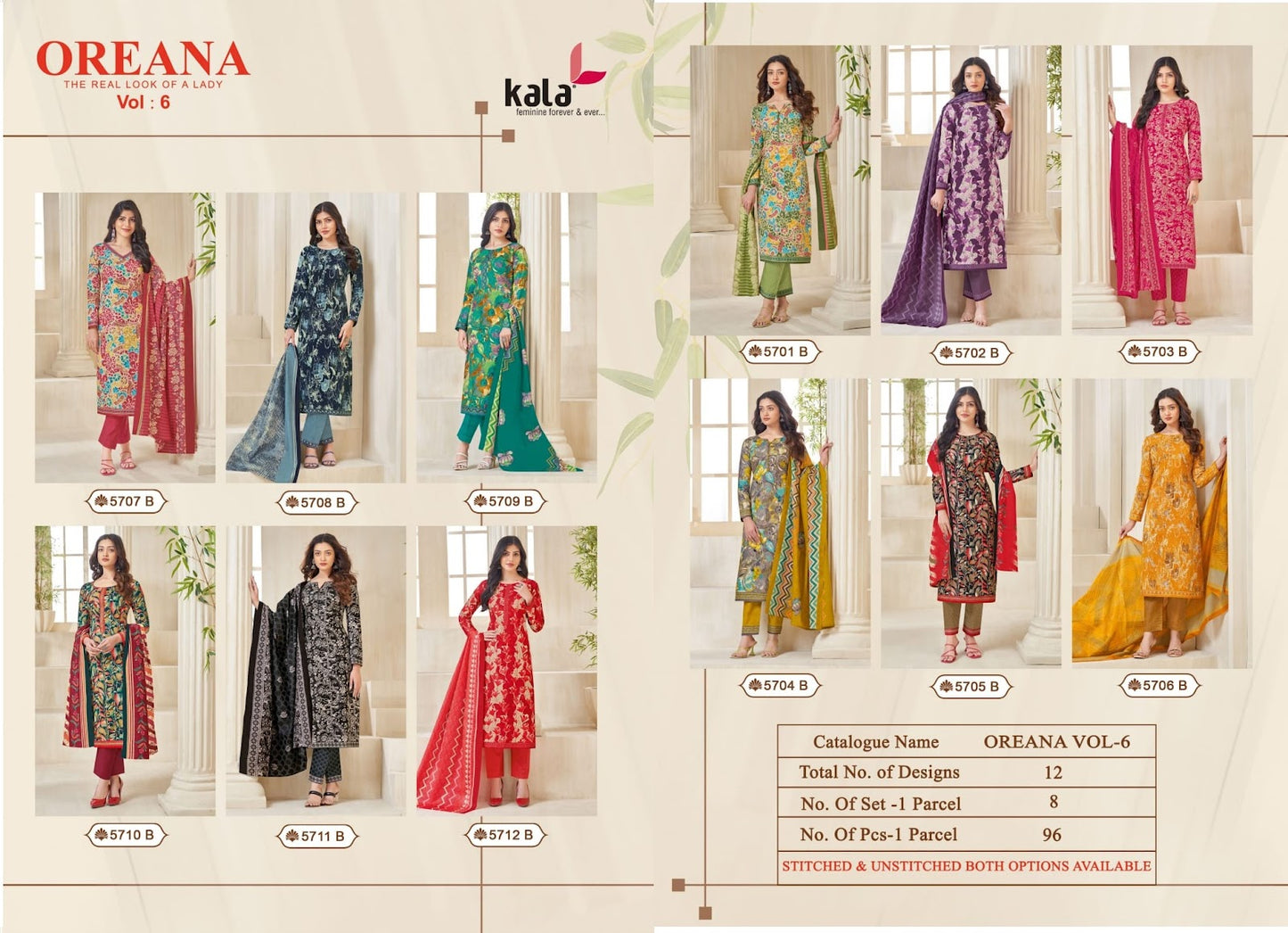 Oreana Vol 6 Kala Cotton Readymade Pant Style Suits