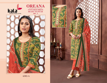 Oreana Vol 7 A Kala Cotton Readymade Pant Style Suits Exporter India
