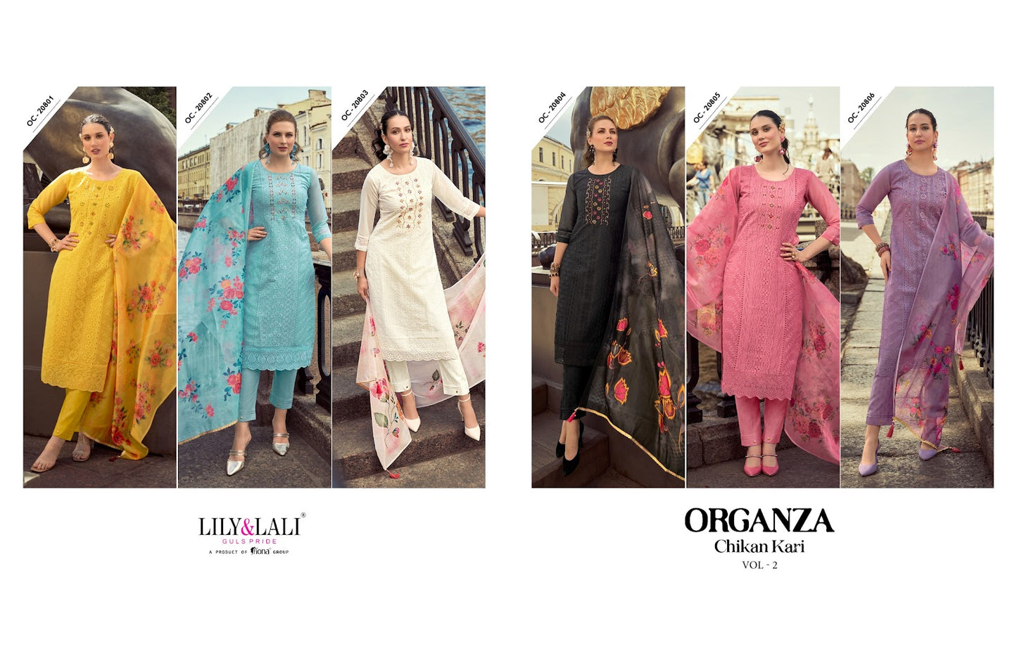 Organza Chikankari Vol 2 Lily Lali Organza Readymade Pant Style Suits Exporter Ahmedabad