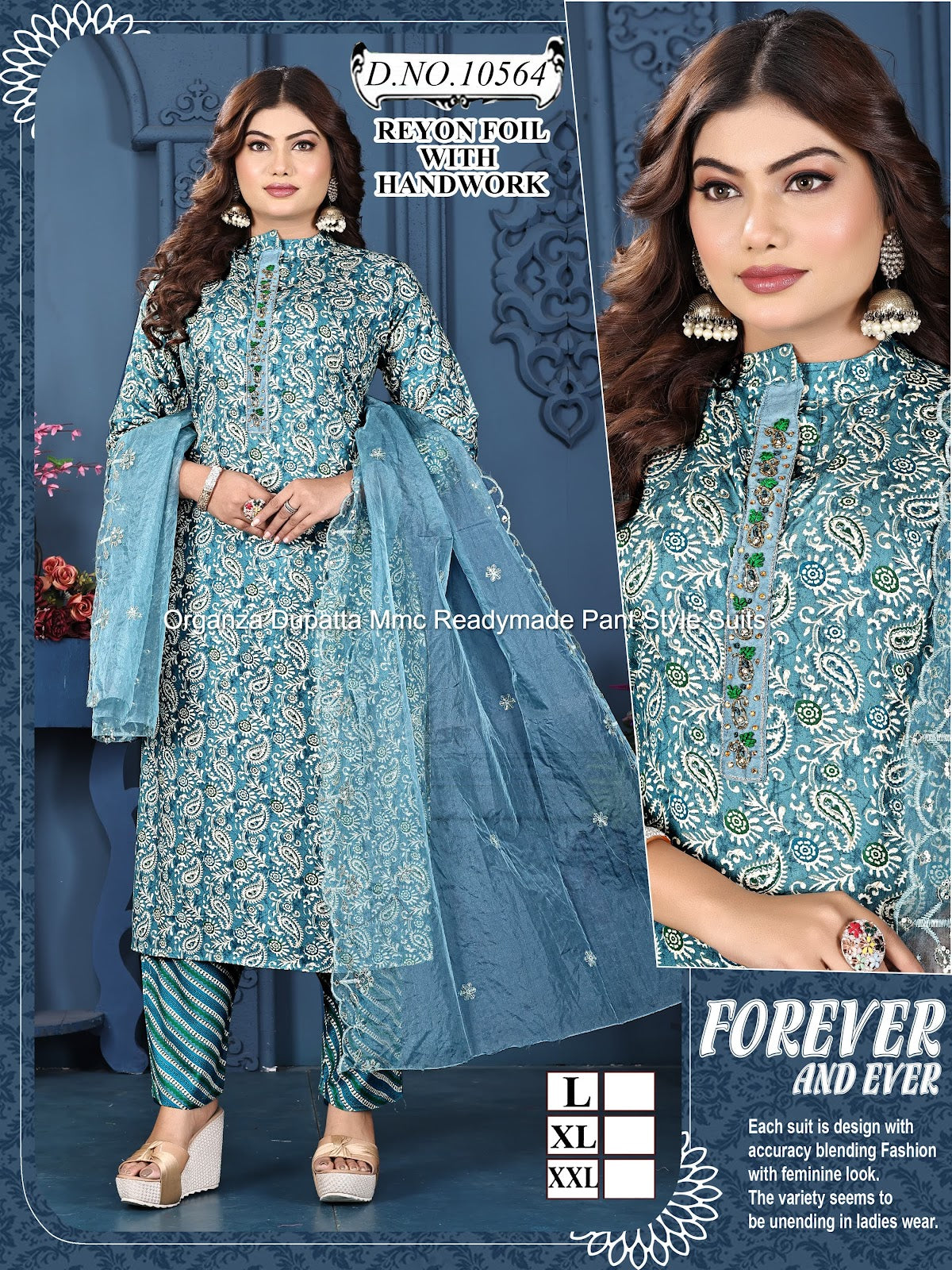 Organza Dupatta Mmc Reyon Readymade Pant Style Suits Wholesaler Gujarat