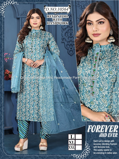 Organza Dupatta Mmc Reyon Readymade Pant Style Suits Wholesaler Gujarat