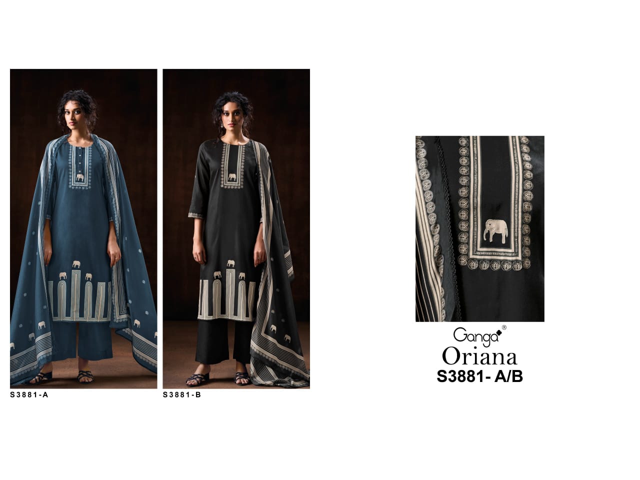 Oriana 3881 Ganga Cotton Satin Plazzo Style Suits Wholesale Price