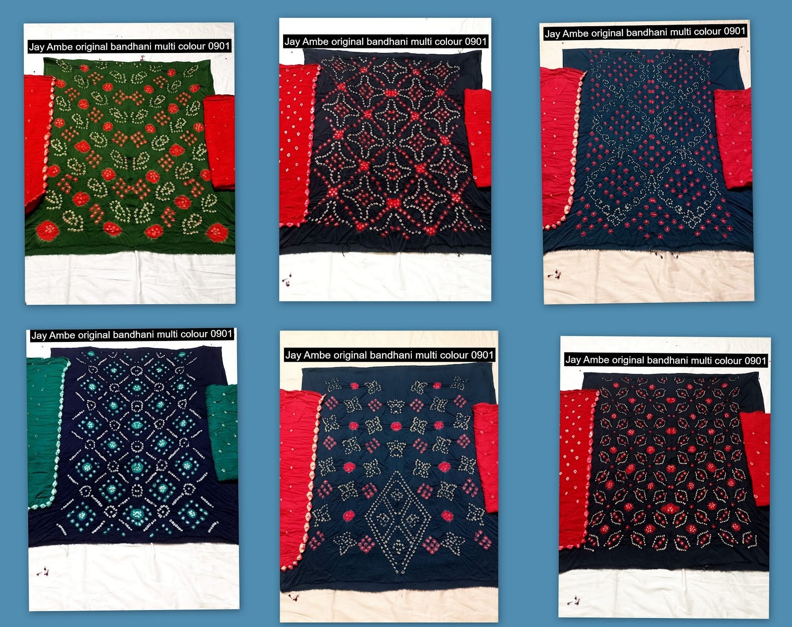 Original Bandhani Multi Colour 0901 Jay Ambe Satin Salwar Suits Wholesaler Gujarat