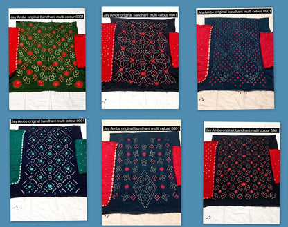 Original Bandhani Multi Colour 0901 Jay Ambe Satin Salwar Suits Wholesaler Gujarat