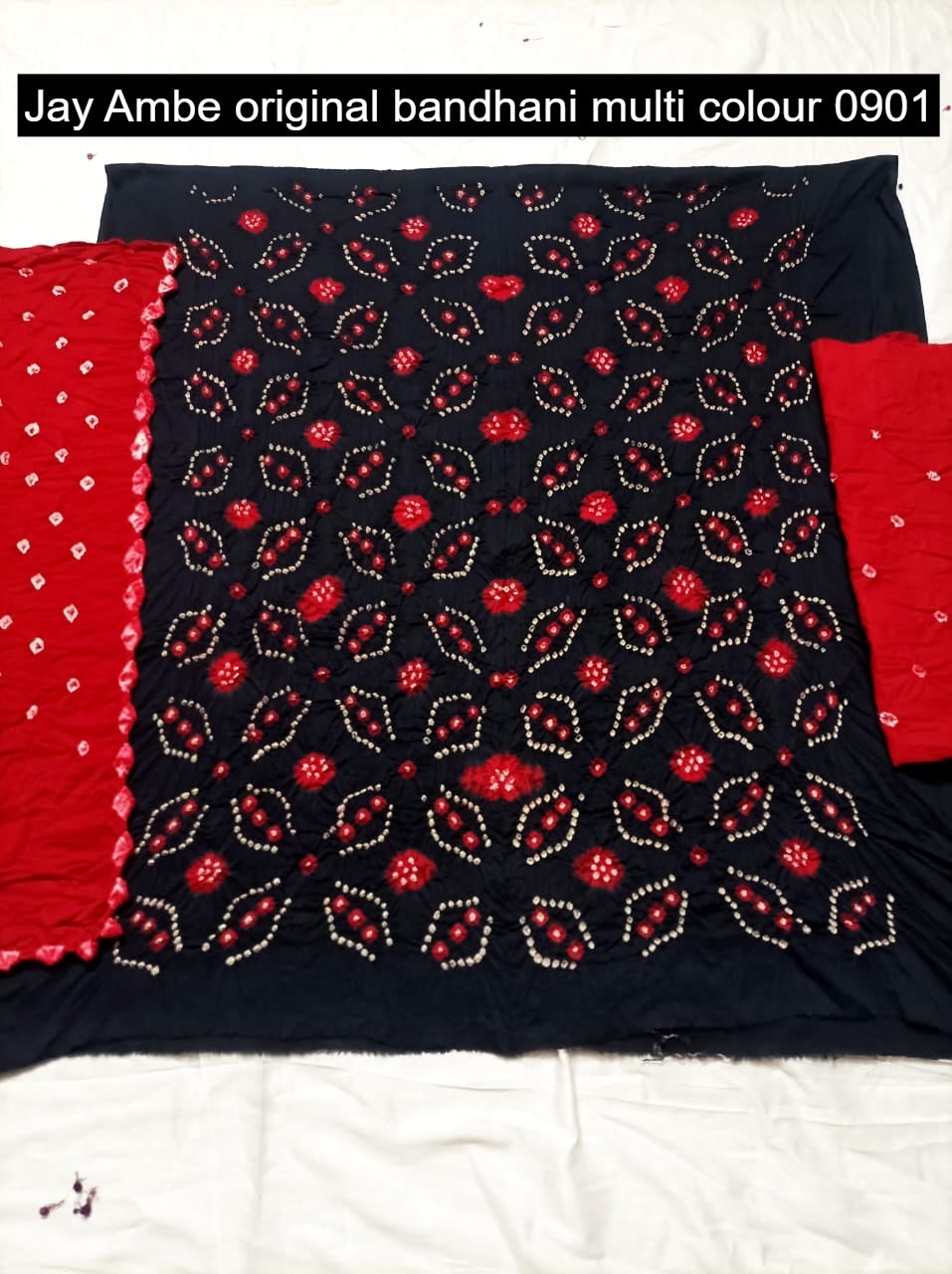 Original Bandhani Multi Colour 0901 Jay Ambe Satin Salwar Suits Wholesaler Gujarat