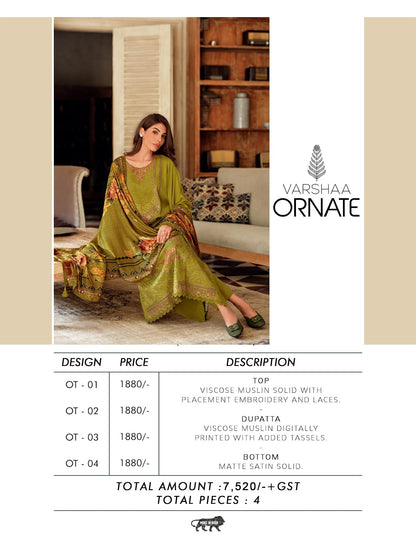 Ornate Varsha Fashions Viscose Muslin Pant Style Suits Wholesale Price