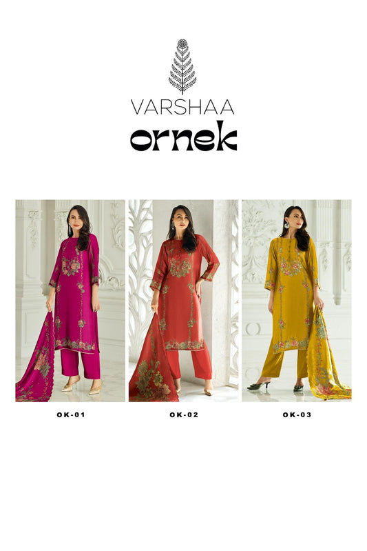Ornek Varshaa Viscose Silk Pant Style Suits Wholesaler India