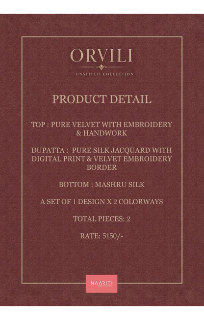 Orvili Naariti Velvet Suits Supplier India