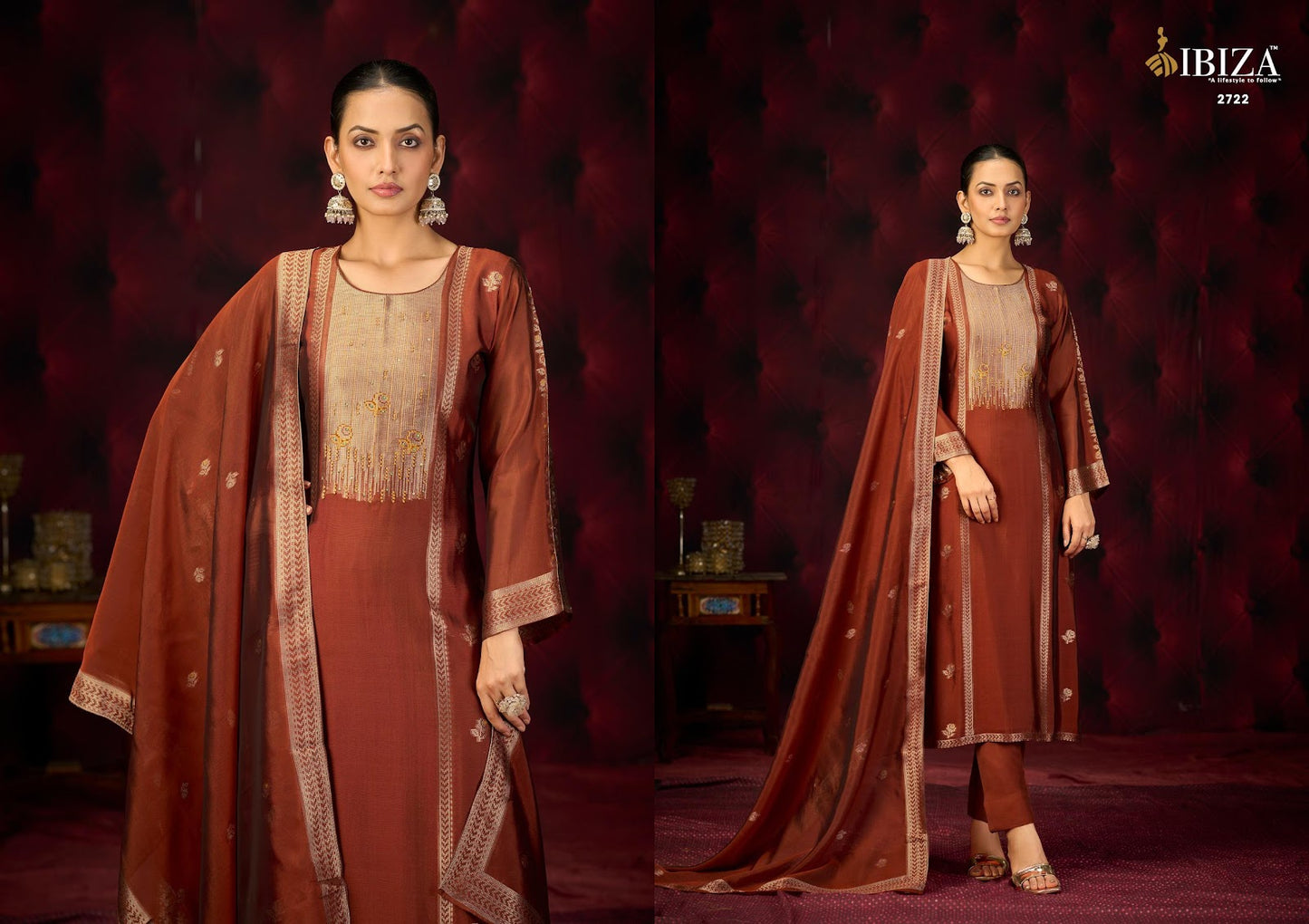 Orya Ibiza Silk Jacquard Pant Style Suits Wholesaler Ahmedabad