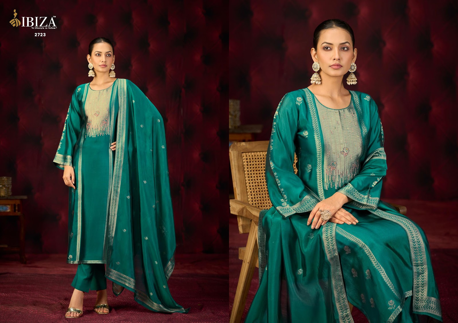 Orya Ibiza Silk Jacquard Pant Style Suits Wholesaler Ahmedabad