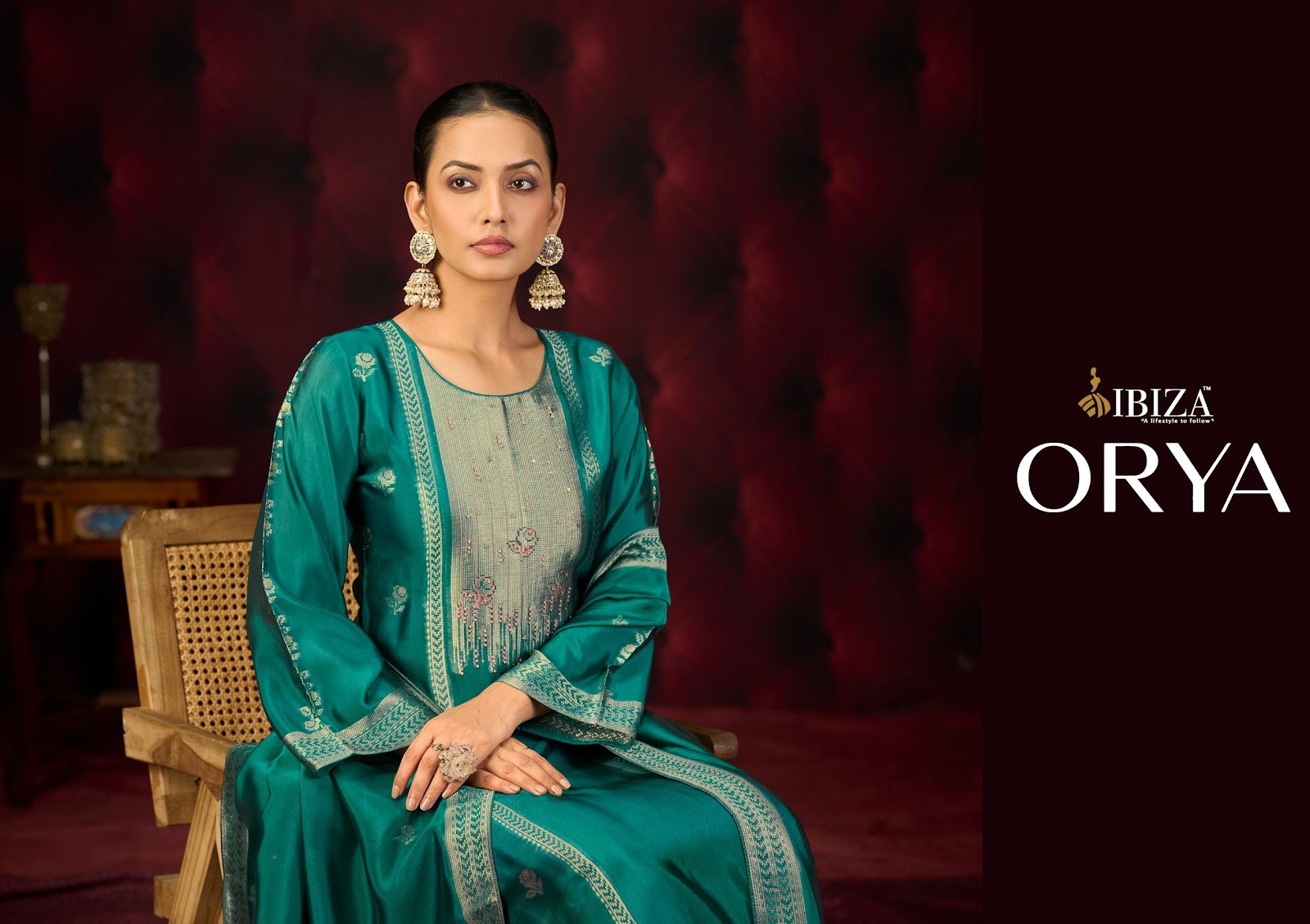 Orya Ibiza Silk Jacquard Pant Style Suits Wholesaler Ahmedabad