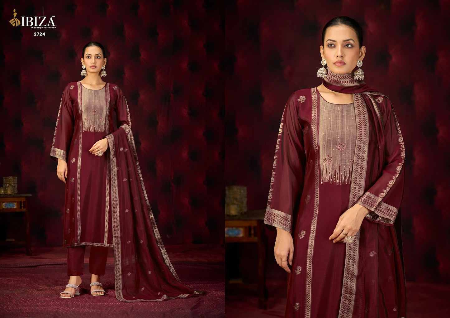 Orya Ibiza Silk Jacquard Pant Style Suits Wholesaler Ahmedabad