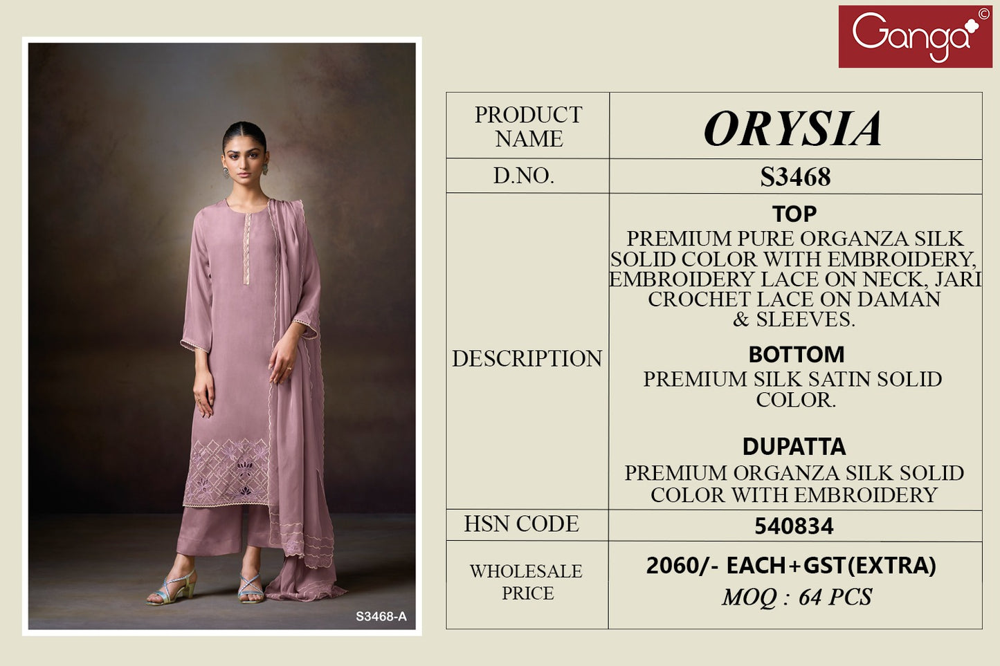 Orysia 3468 Ganga Organza Plazzo Style Suits Exporter Gujarat