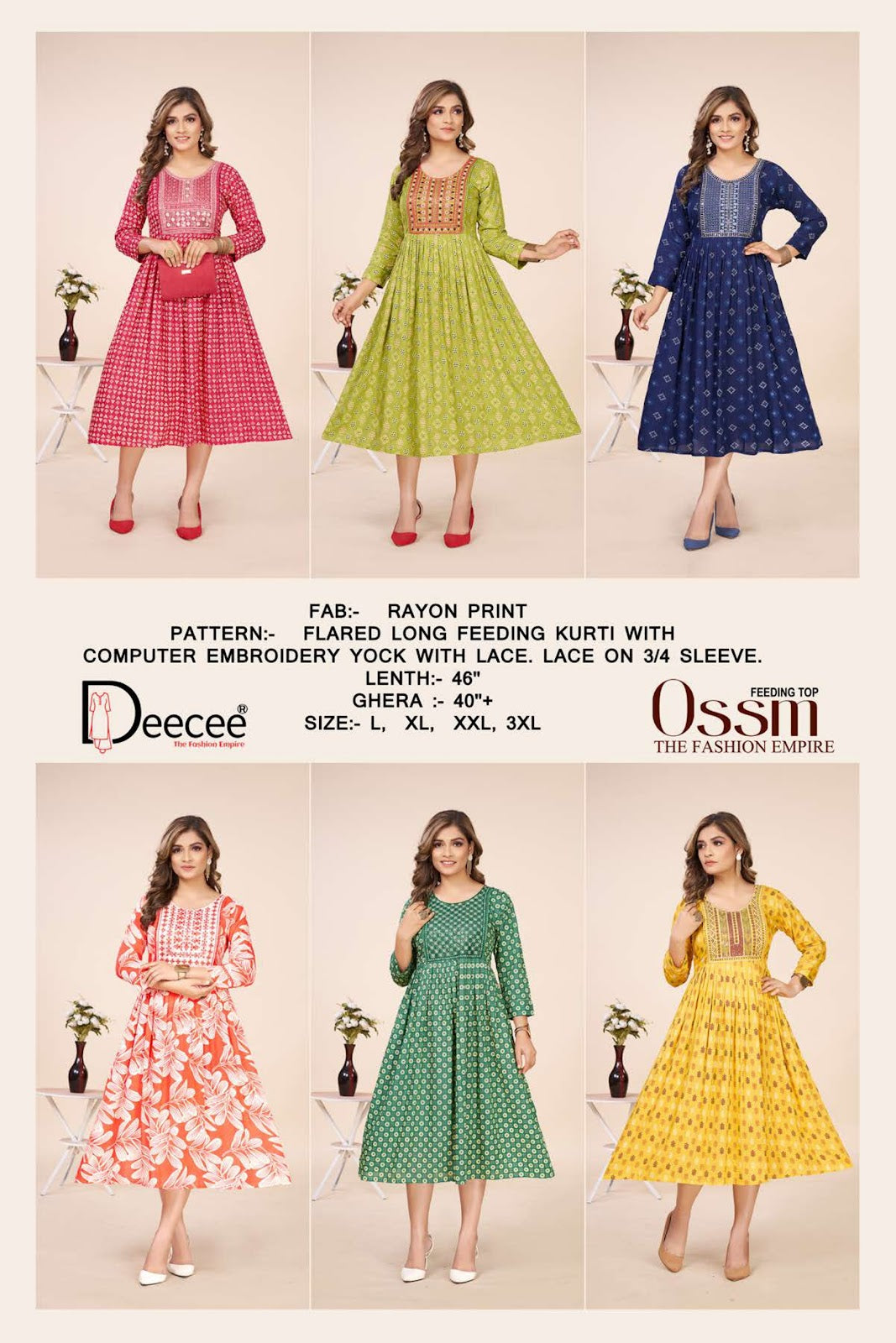 Ossm Deecee Rayon Feeding Kurtis Exporter