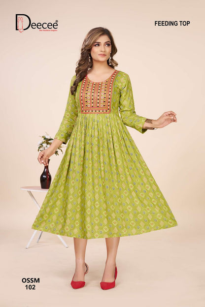 Ossm Deecee Rayon Feeding Kurtis Exporter