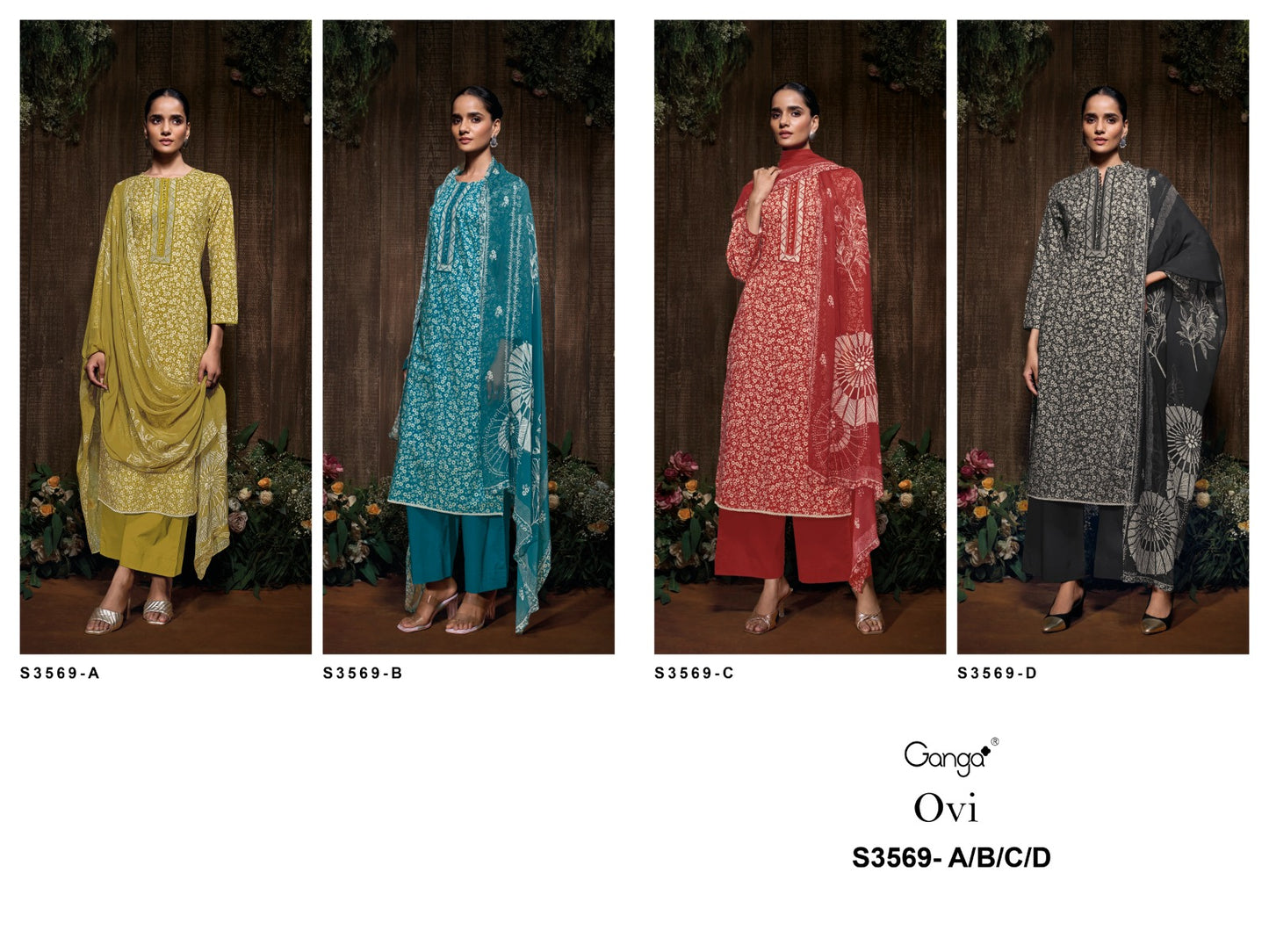 Ovi 3569 Ganga Premium Cotton Plazzo Style Suits Supplier India