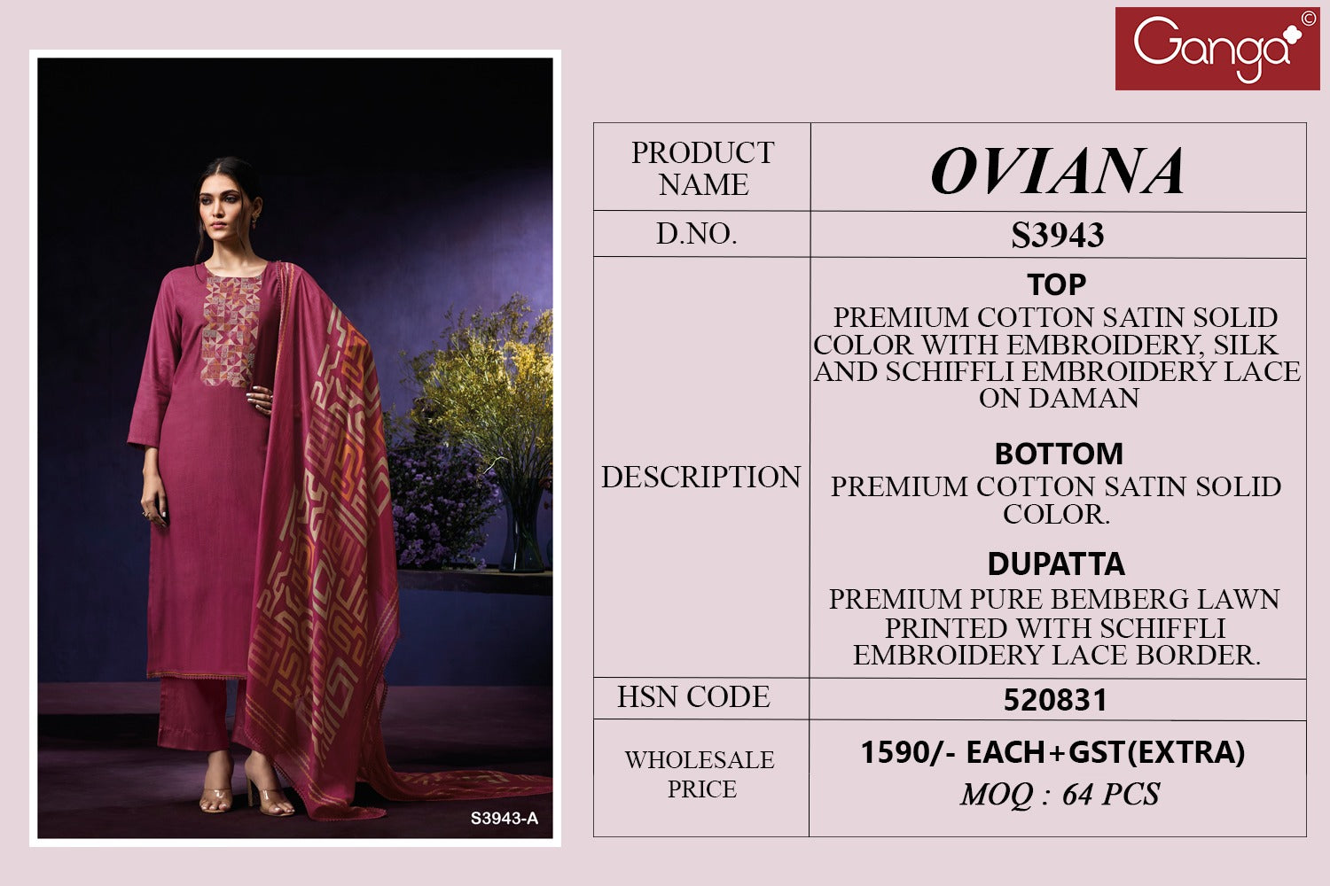 Oviana 3943 Ganga Premium Cotton Plazzo Style Suits Manufacturer Gujarat