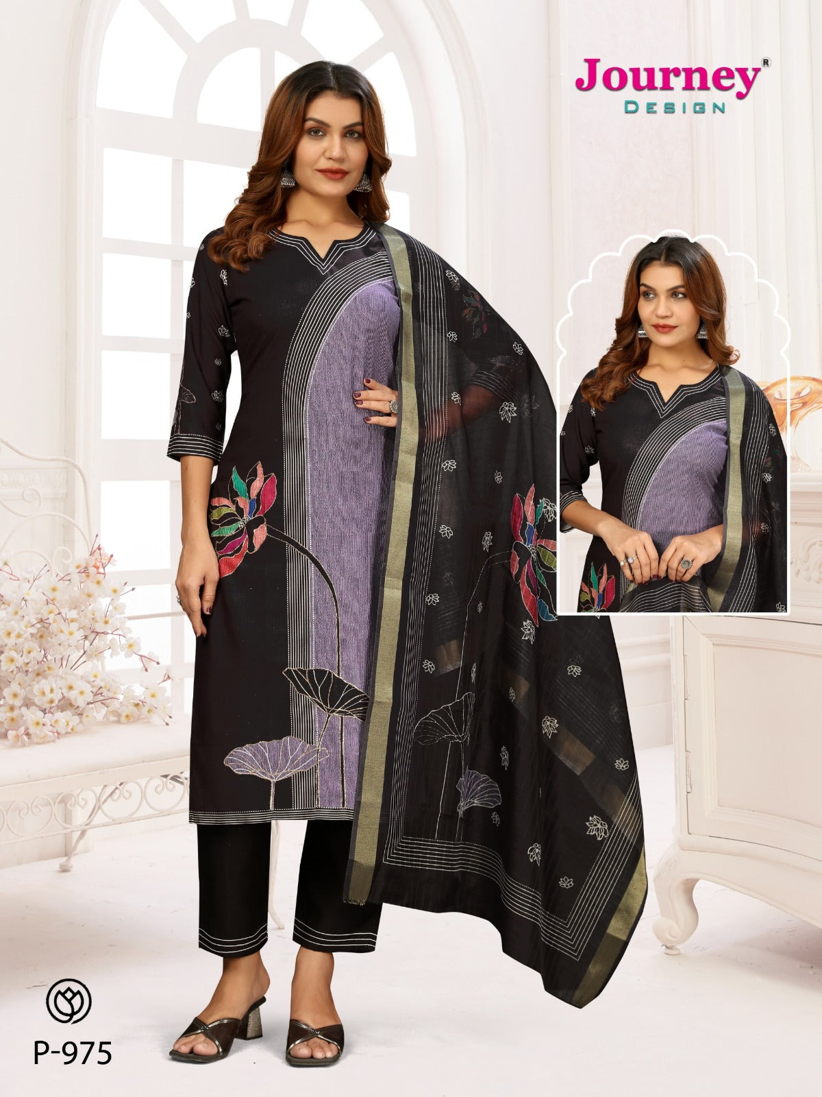 P-975 To P-976 Journey Design Poly Reyon Readymade Suits Wholesaler Ahmedabad