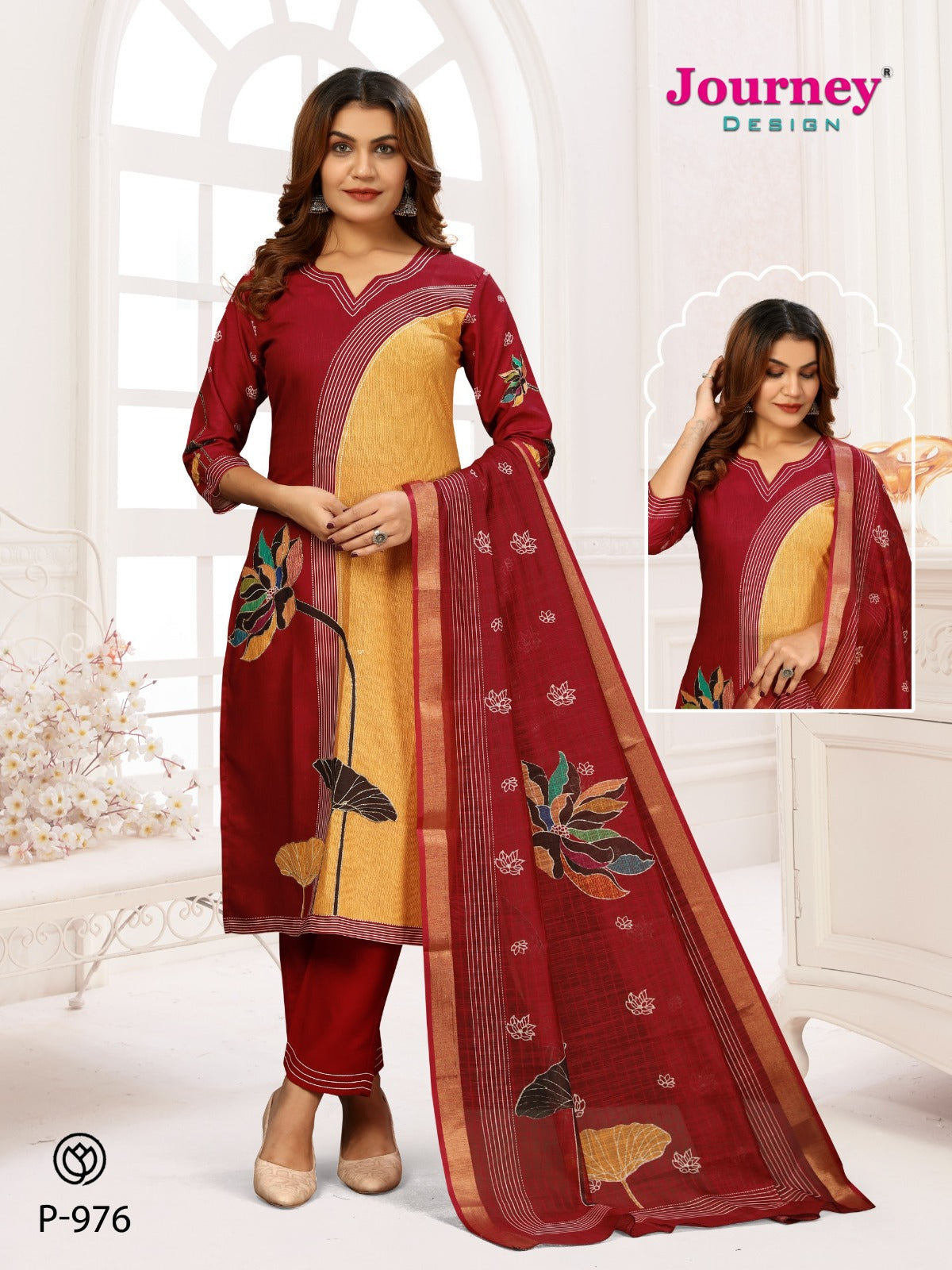 P-975 To P-976 Journey Design Poly Reyon Readymade Suits Wholesaler Ahmedabad