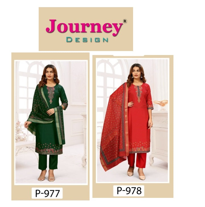 P-977 To P-978 Journey Design Poly Reyon Readymade Suits Exporter Ahmedabad