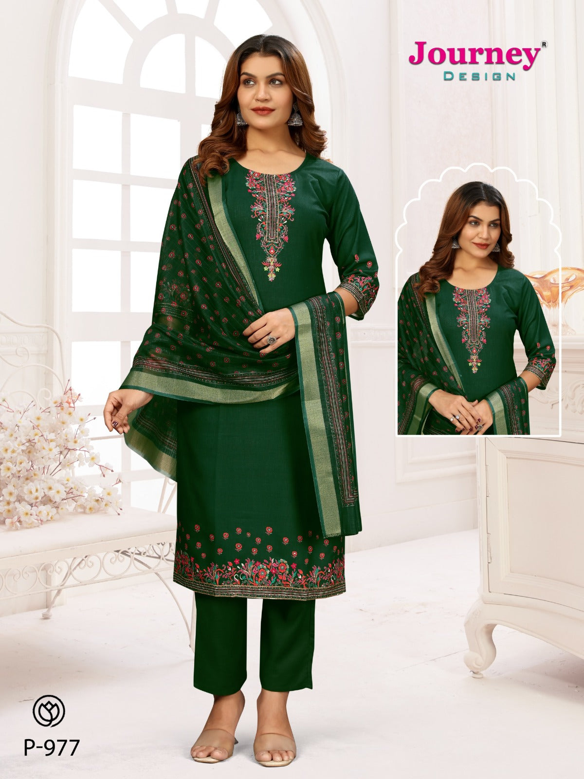 P-977 To P-978 Journey Design Poly Reyon Readymade Suits Exporter Ahmedabad