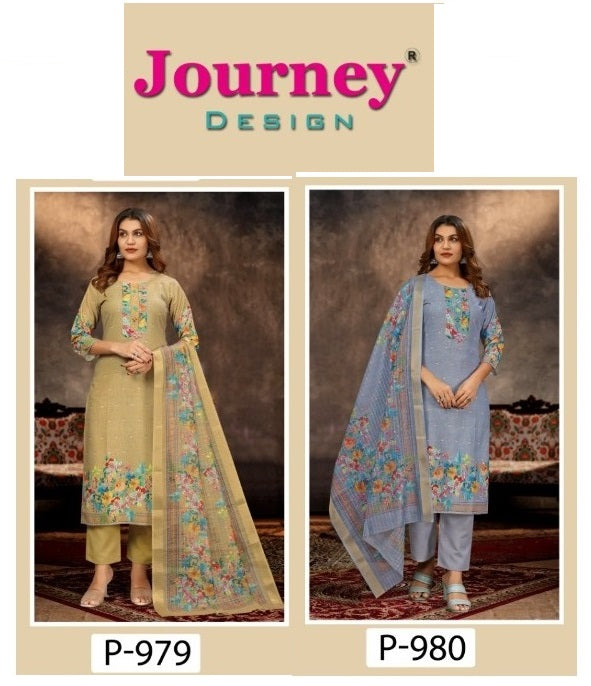 P-979 To P-980 Journey Design Poly Reyon Readymade Suits Supplier Ahmedabad