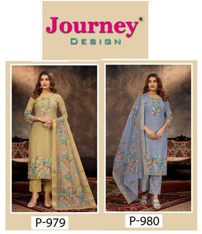 P-979 To P-980 Journey Design Poly Reyon Readymade Suits Supplier Ahmedabad