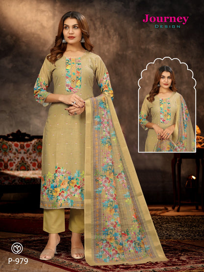 P-979 To P-980 Journey Design Poly Reyon Readymade Suits Supplier Ahmedabad