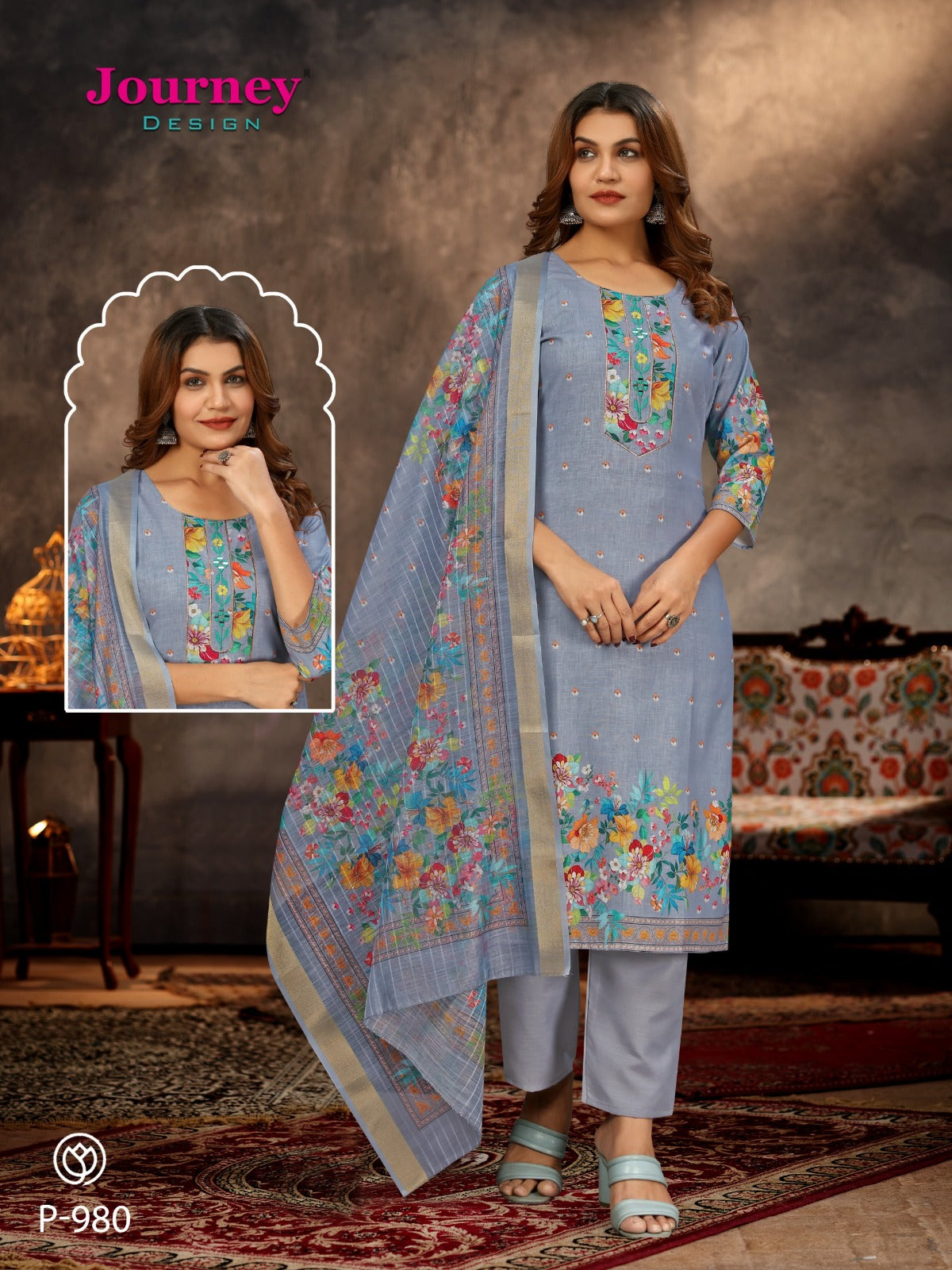 P-979 To P-980 Journey Design Poly Reyon Readymade Suits Supplier Ahmedabad