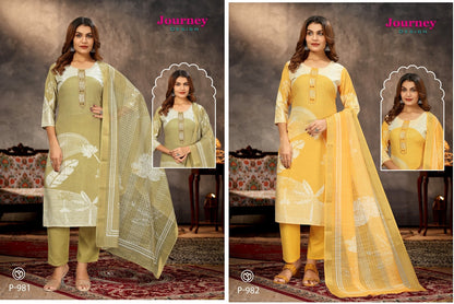 P-981 To P-982 Journey Design Poly Reyon Readymade Suits Manufacturer Ahmedabad