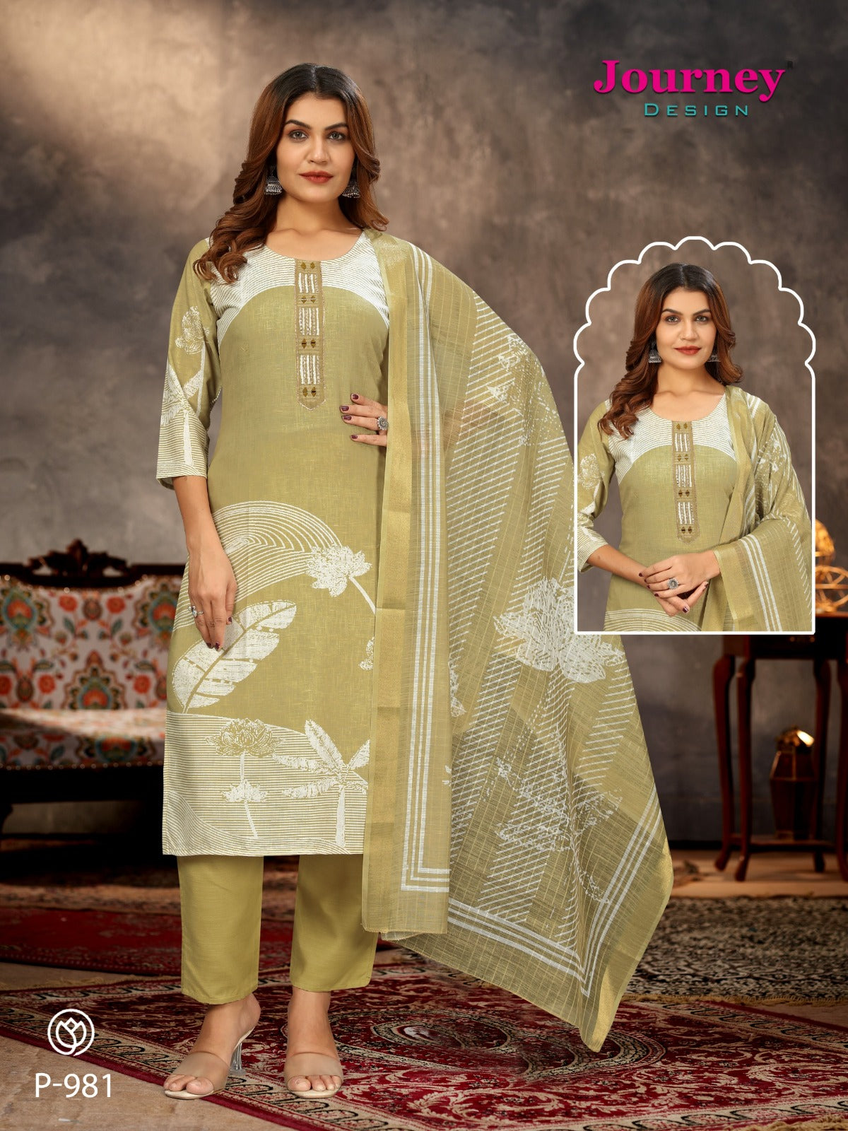P-981 To P-982 Journey Design Poly Reyon Readymade Suits Manufacturer Ahmedabad