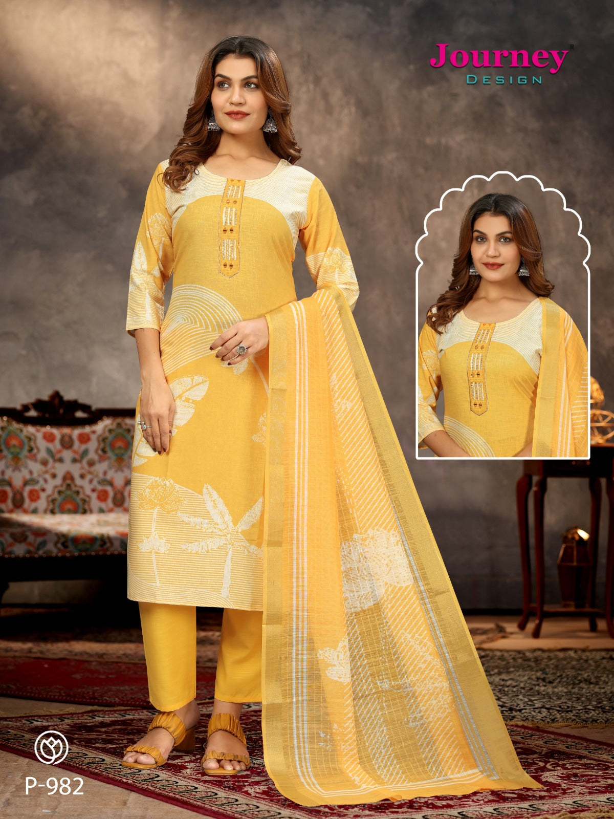 P-981 To P-982 Journey Design Poly Reyon Readymade Suits Manufacturer Ahmedabad