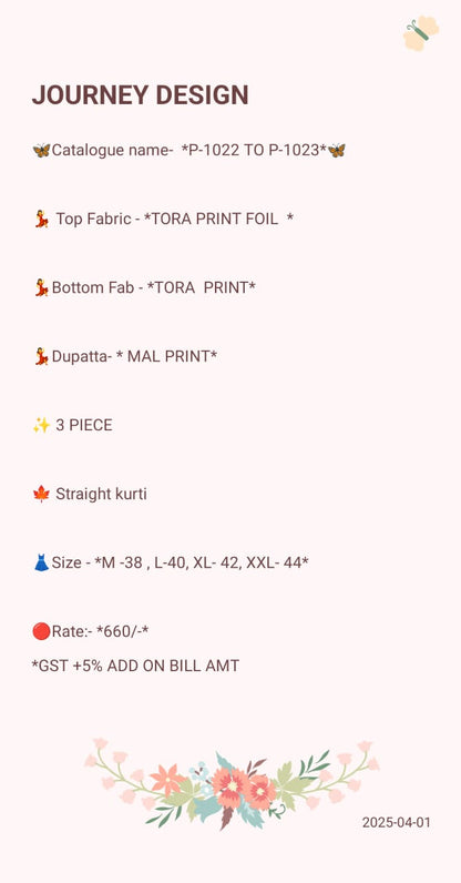 P1022-1023 Journey Design Tora Readymade Pant Style Suits Supplier India