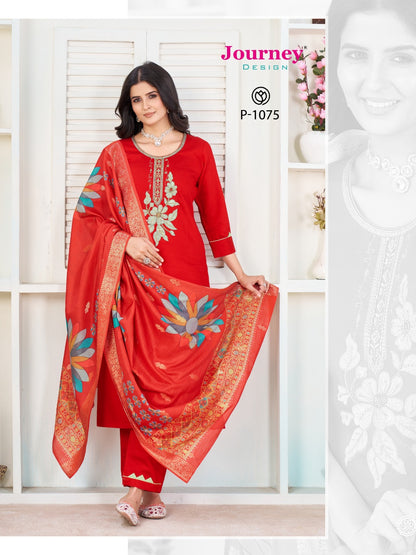 P1074-1075 Journey Design Ruby Readymade Pant Style Suits Manufacturer India