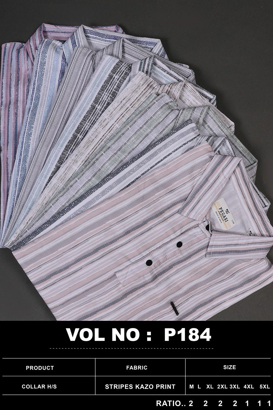 P184 Collar Half Sleeves Tape Slite Pegasi Stripes Kazo Print Mens Tshirts Exporter Gujarat