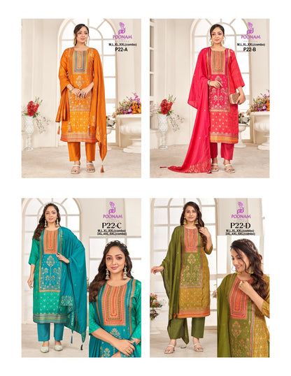 P22 Poonam Designer Silk Jacquard Readymade Pant Style Suits Wholesale Price