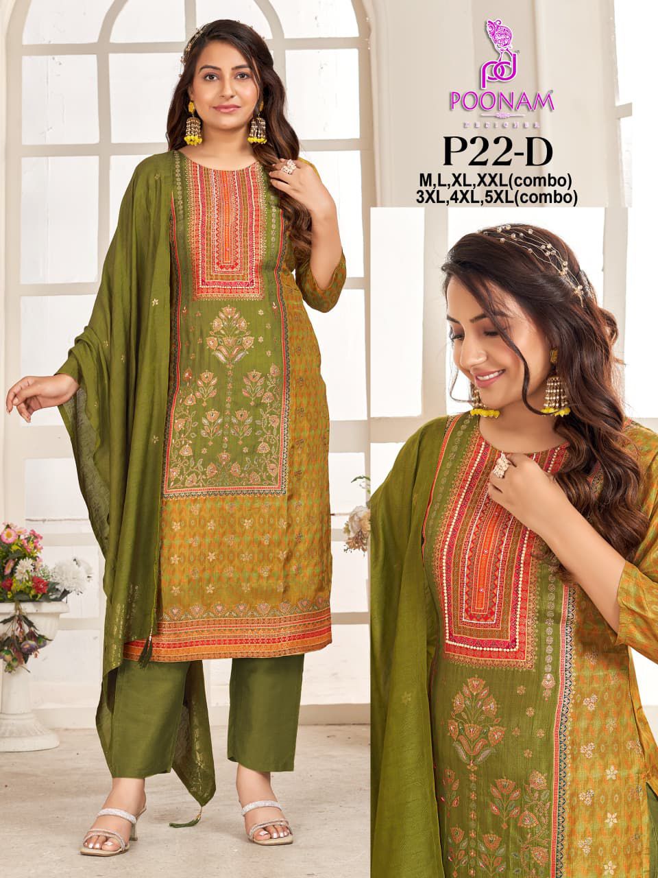 P22 Poonam Designer Silk Jacquard Readymade Pant Style Suits Wholesale Price