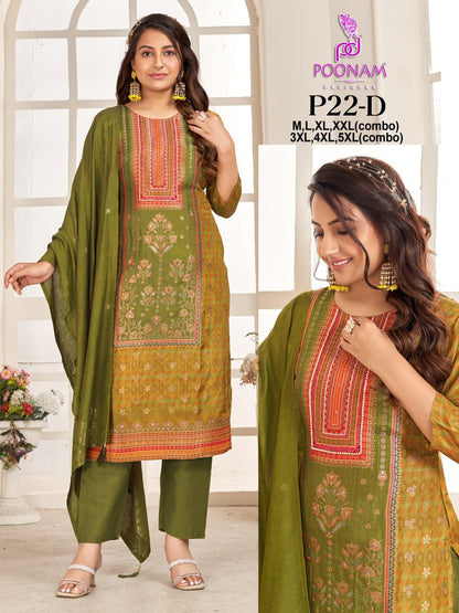 P22 Poonam Designer Silk Jacquard Readymade Pant Style Suits Wholesale Price