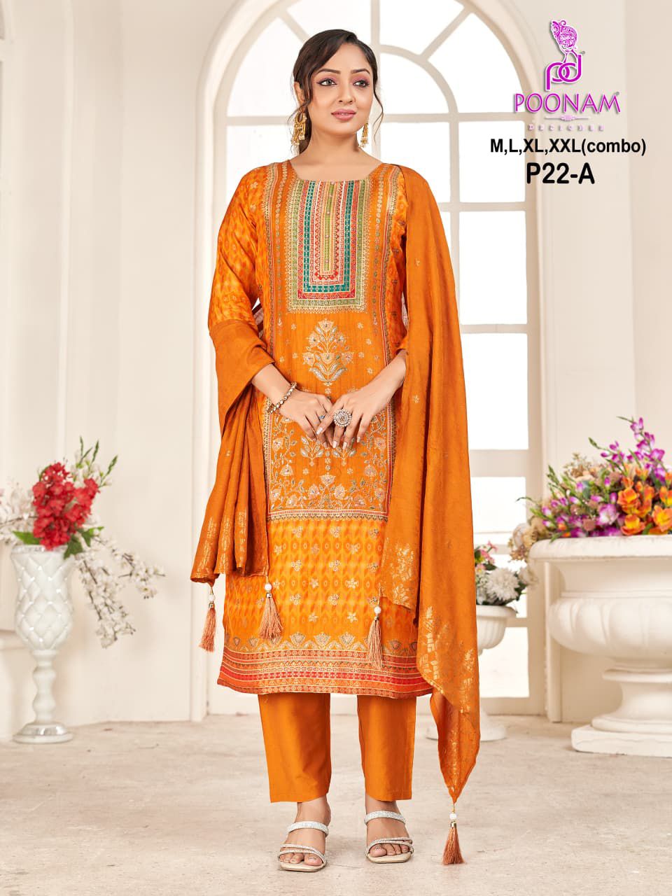 P22 Poonam Designer Silk Jacquard Readymade Pant Style Suits Wholesale Price