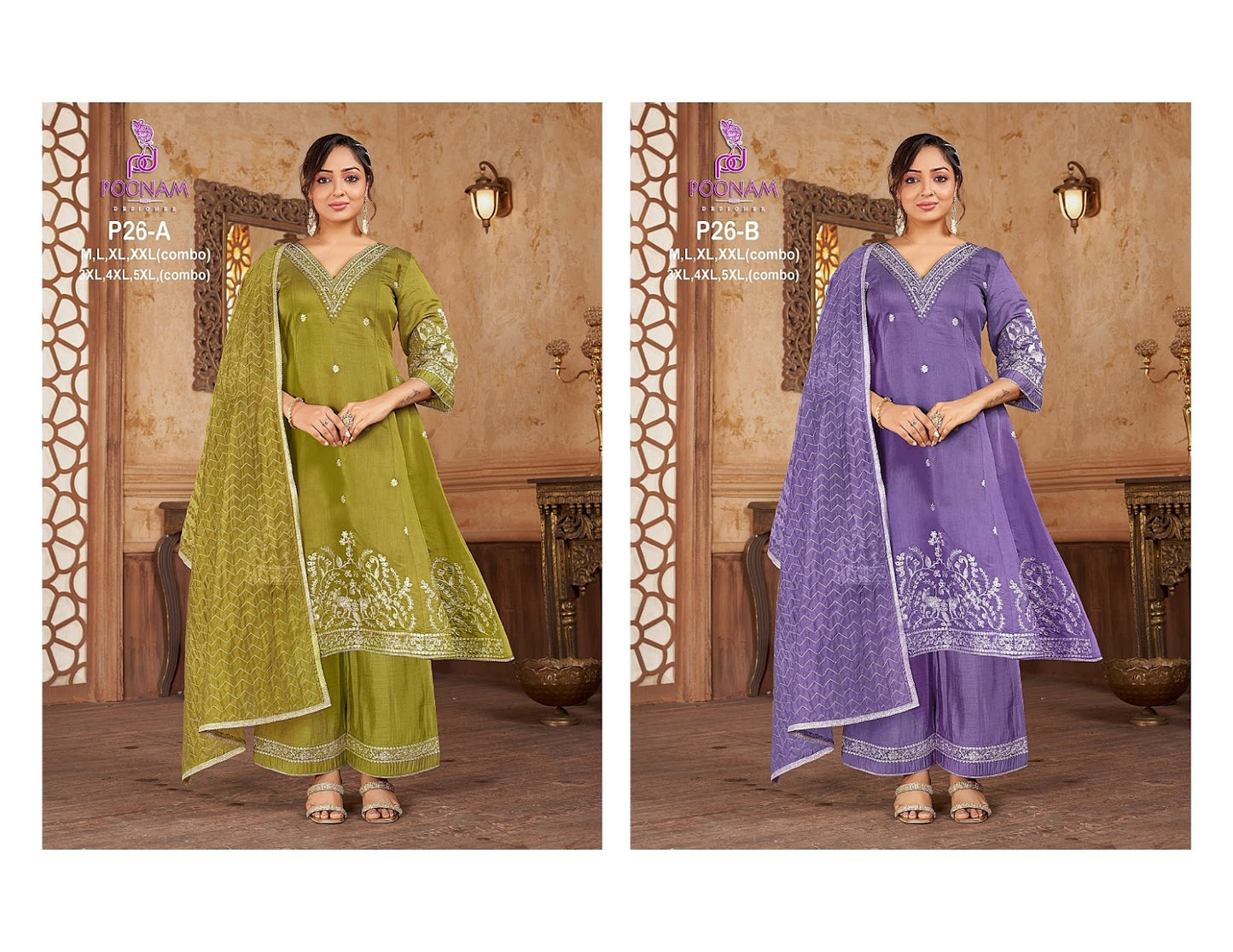 P26 Poonam Designer Chanderi Readymade Anarkali Suits Wholesaler India