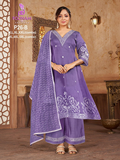 P26 Poonam Designer Chanderi Readymade Anarkali Suits Wholesaler India
