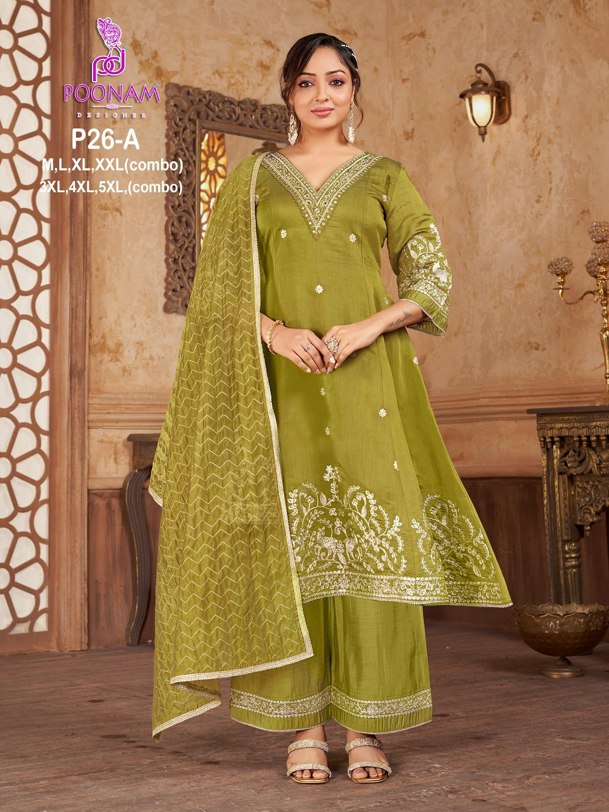 P26 Poonam Designer Chanderi Readymade Anarkali Suits Wholesaler India