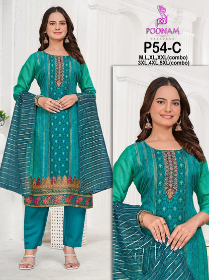 P54 Poonam Designer Organza Jacquard Readymade Pant Style Suits Wholesaler