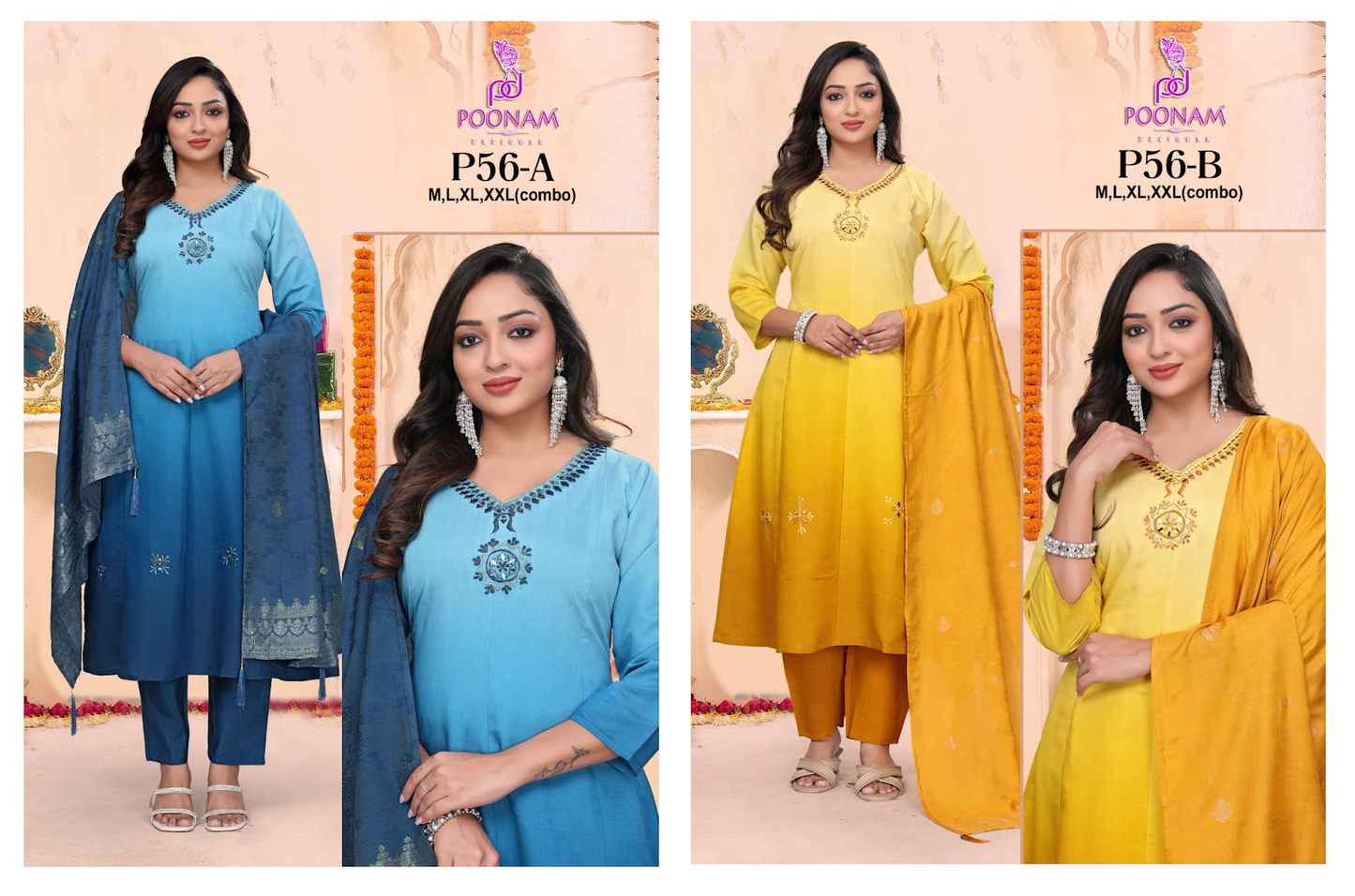 P56 Poonam Designer Roman Silk Readymade Anarkali Suits Manufacturer Ahmedabad