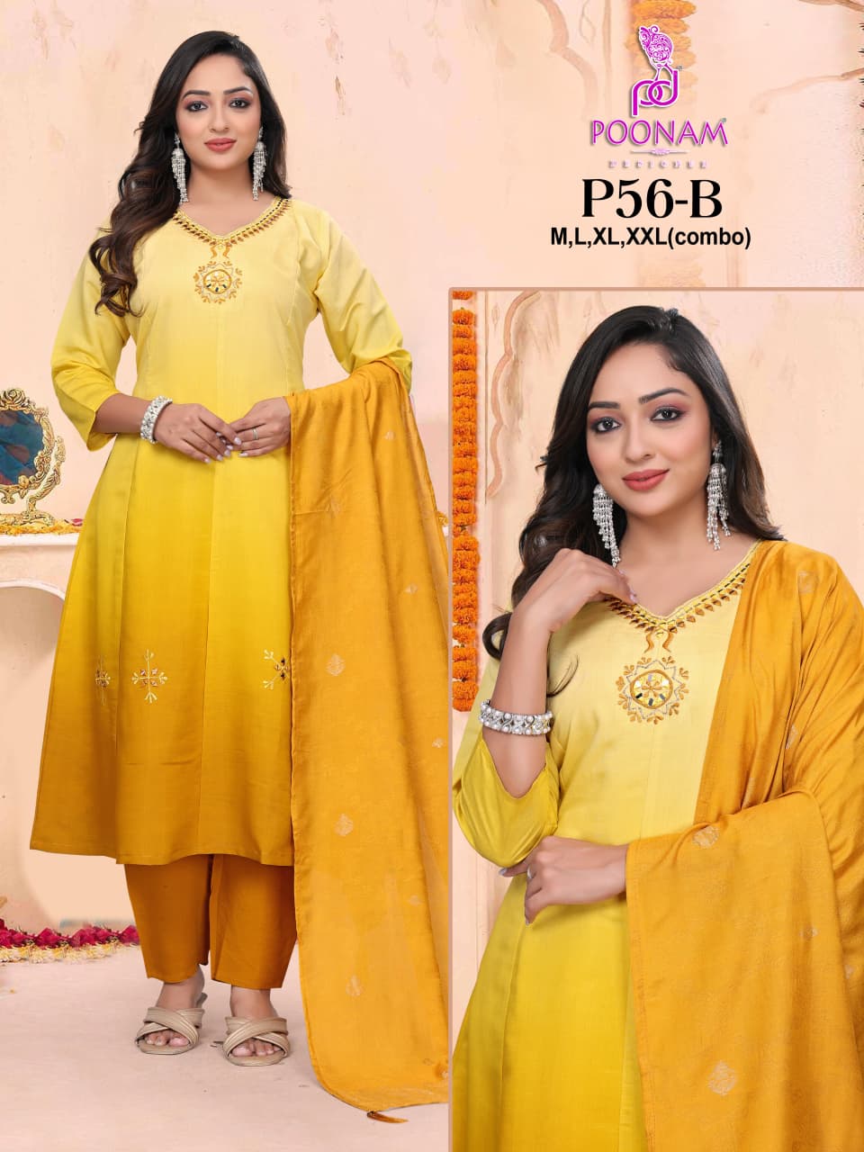 P56 Poonam Designer Roman Silk Readymade Anarkali Suits Manufacturer Ahmedabad