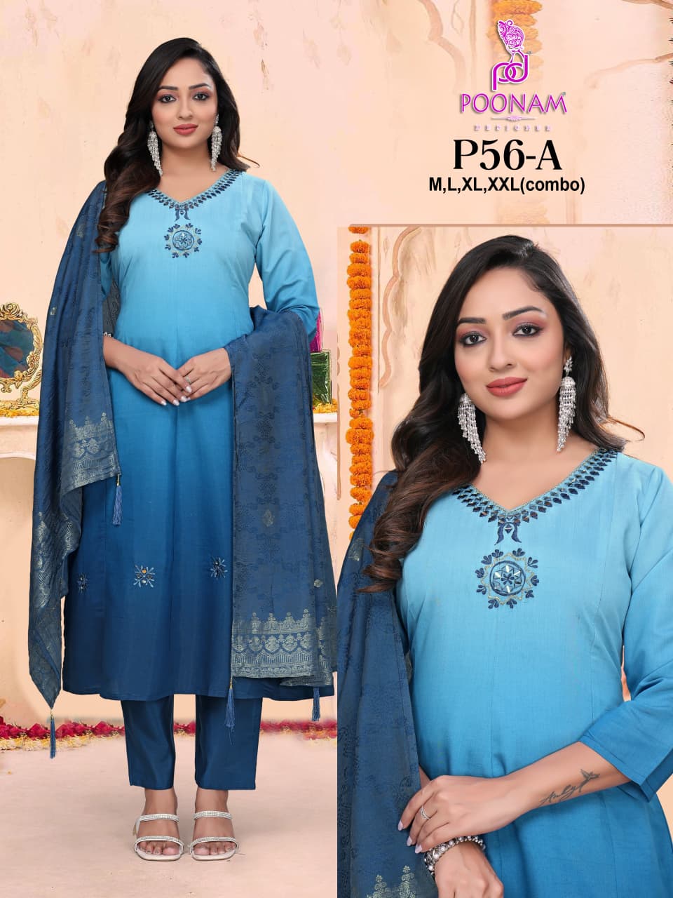 P56 Poonam Designer Roman Silk Readymade Anarkali Suits Manufacturer Ahmedabad