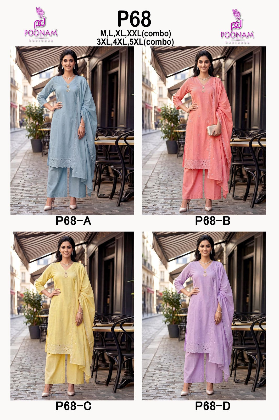 P68 Poonam Designer Cotton Readymade Plazzo Style Suits Supplier Ahmedabad