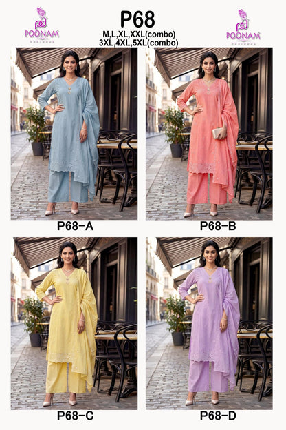P68 Poonam Designer Cotton Readymade Plazzo Style Suits Supplier Ahmedabad