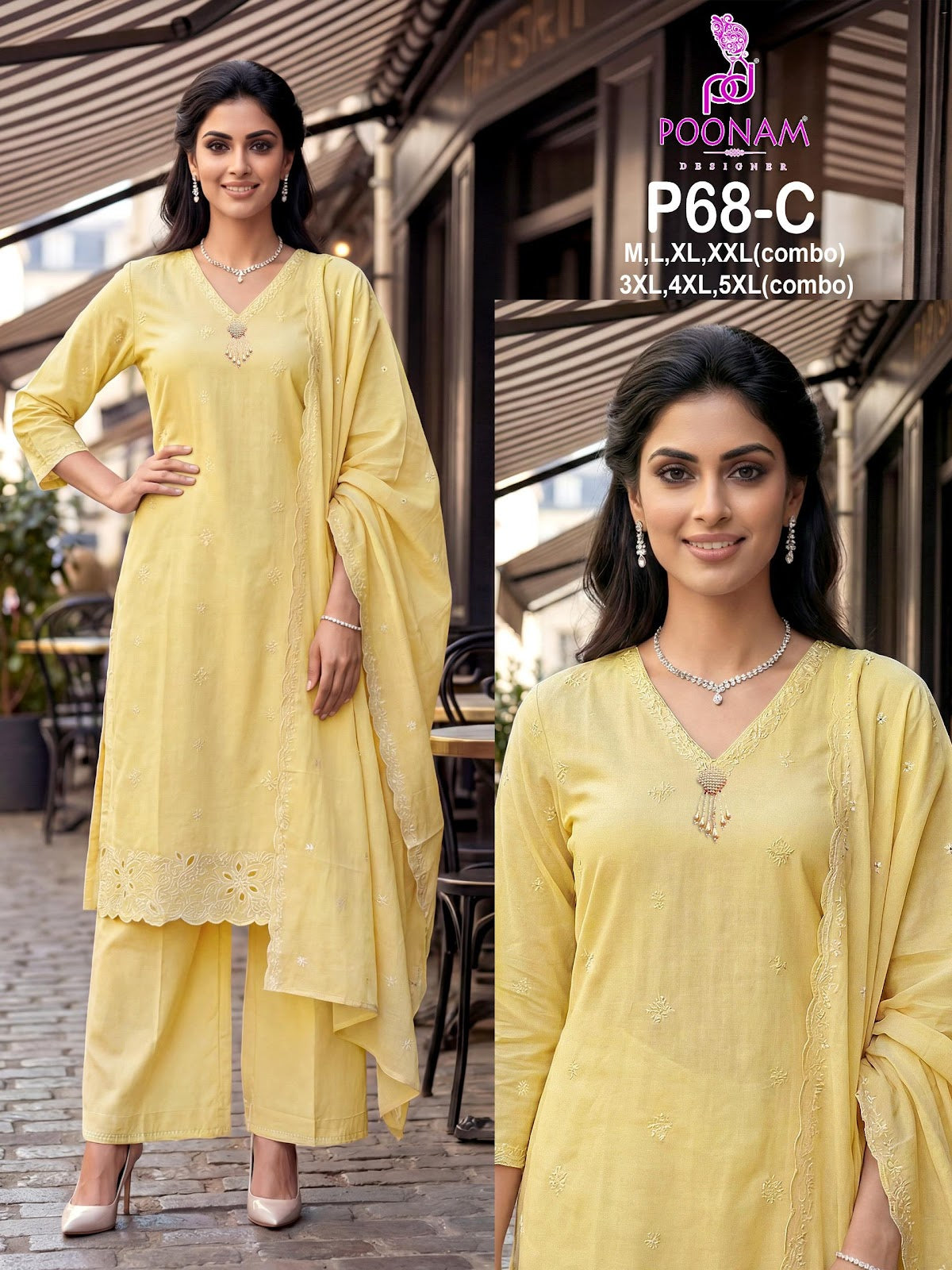 P68 Poonam Designer Cotton Readymade Plazzo Style Suits Supplier Ahmedabad